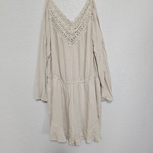 Ecote Cream Romper Crochet Open Cold Shoulder Boho Bohemian ‎ L